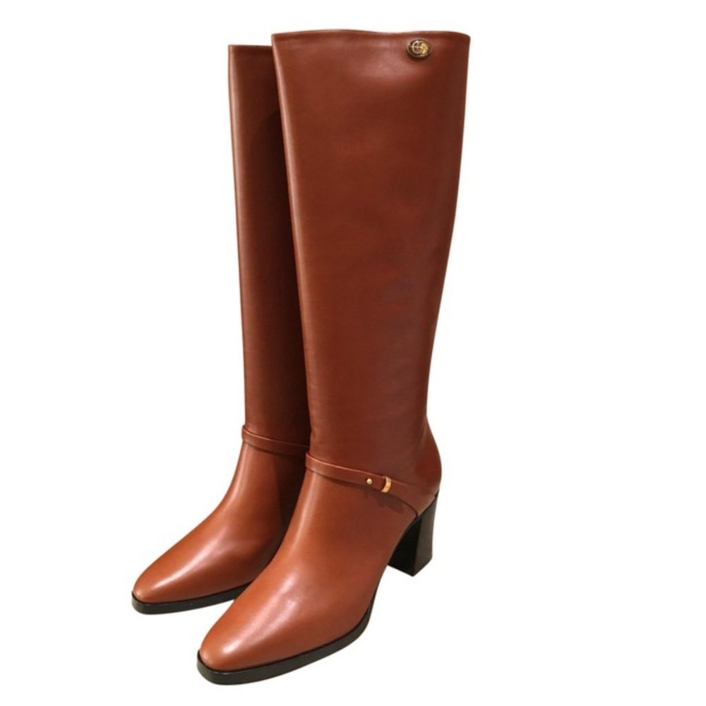 Gucci Double G Leather Knee-high Heeled Boots NEW IN BOX